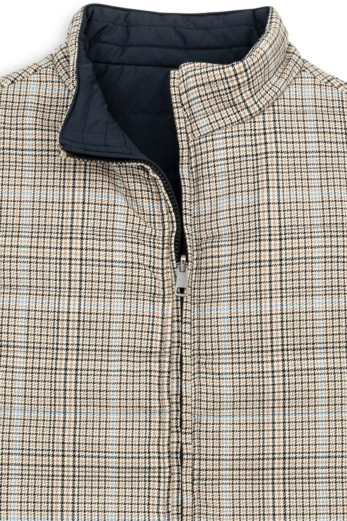 Reversible Wool Blend Houndstooth Quilted Vest in Khaki Plaid/Navy by Scott Barber