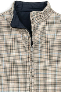 Reversible Wool Blend Houndstooth Quilted Vest in Khaki Plaid/Navy by Scott Barber