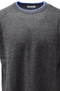 Baby Alpaca Raglan Sleeve Crew Neck Sweater with Contrast Trim in Dark Grey/Surf by Blue 1899