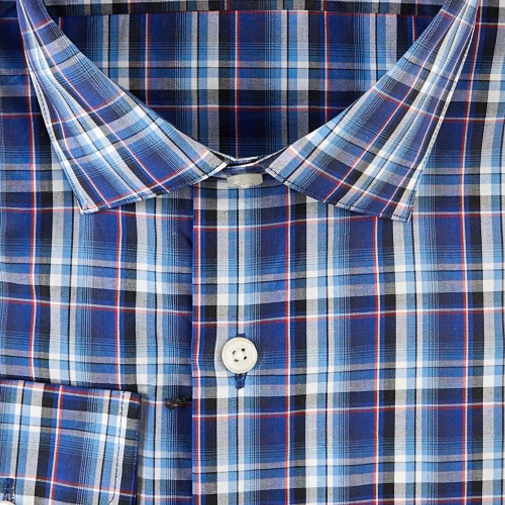 Bold Multi Plaid Italian Cotton Sport Shirt in Navy by Scott Barber