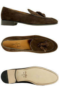 Porto Italian Suede Tassel Loafer in Brown by Alan Payne Footwear