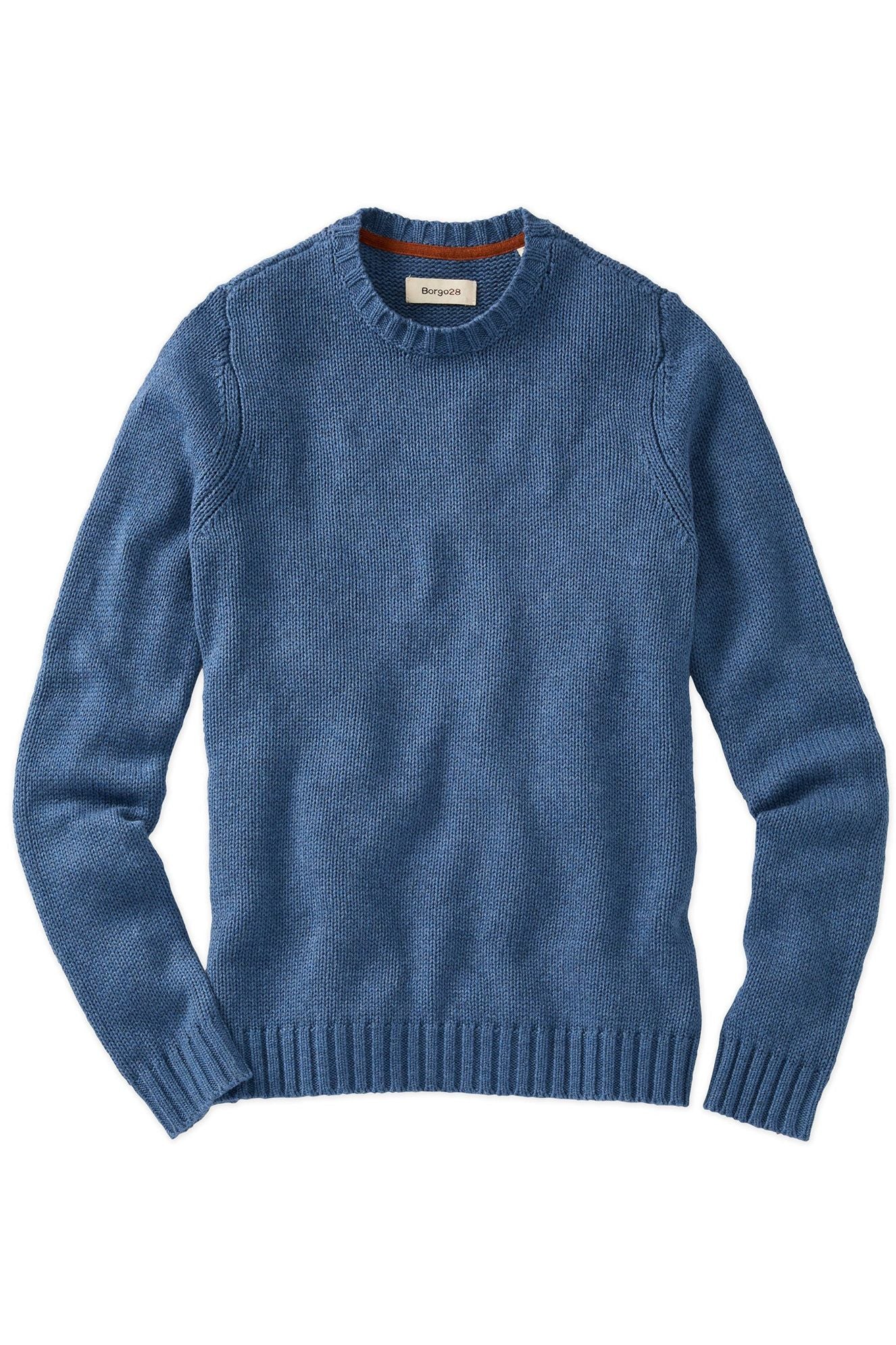 Merino Wool and Cotton Sweater in Storm Blue by Borgo28