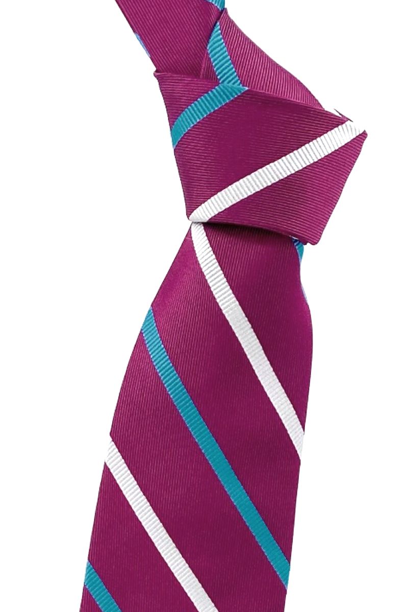 Raspberry, Aqua, and Silver-White Multi-Textured Stripe Woven Silk Tie by Robert Talbott