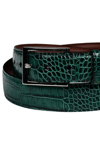 Alligator Grain Embossed Calfskin Belt with Interchangeable Buckles in Gator Green by Torino Leather