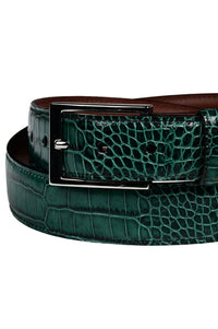 Alligator Grain Embossed Calfskin Belt with Interchangeable Buckles in Gator Green by Torino Leather