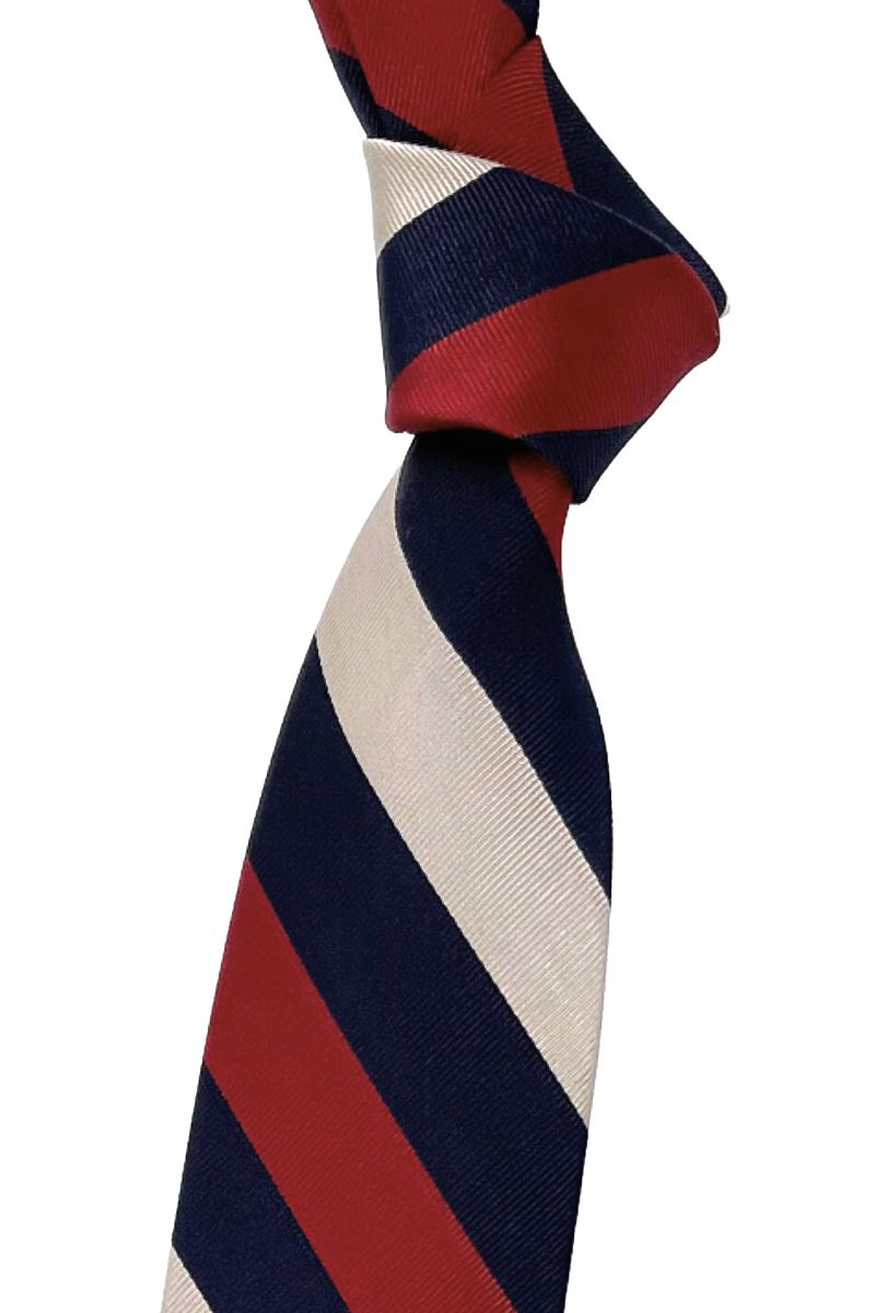 Navy, Red, and Champagne Beltonians 'Regimental' Woven Silk Faille Tie by Robert Talbott