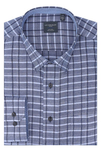 Multi Blue Plaid Cotton Sport Shirt with Hidden Button Down Collar by Leo Chevalier