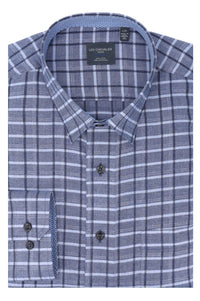 Multi Blue Plaid Cotton Sport Shirt with Hidden Button Down Collar by Leo Chevalier