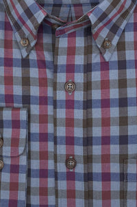 Blue, Maroon, and Brown Plaid Cotton and Wool Blend Button-Down Shirt by Viyella