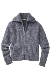 Wool and Cashmere Kangaroo Pocket Zip-Front Cardigan Sweater in Blue Mix by Borgo28
