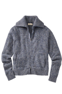 Wool and Cashmere Kangaroo Pocket Zip-Front Cardigan Sweater in Blue Mix by Borgo28
