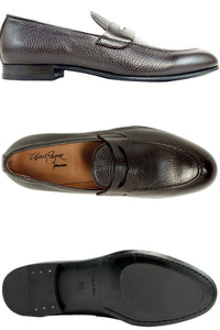 Carlo Italian Pebble Grain Calfskin Dress Penny Loafer in Brown by Alan Payne Footwear