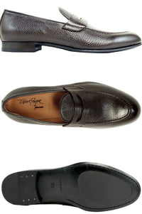 Carlo Italian Pebble Grain Calfskin Dress Penny Loafer in Brown by Alan Payne Footwear
