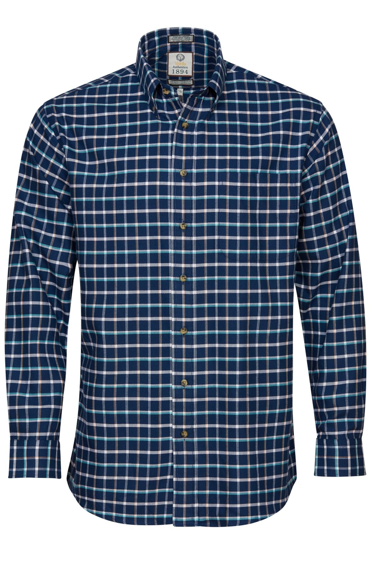 Navy, Aqua, and Gold Multi Plaid Cotton and Cashmere Blend '1894 Authe Navy, Aqua, and Gold Multi Plaid Cotton and Cashmere Blend '1894 Authe