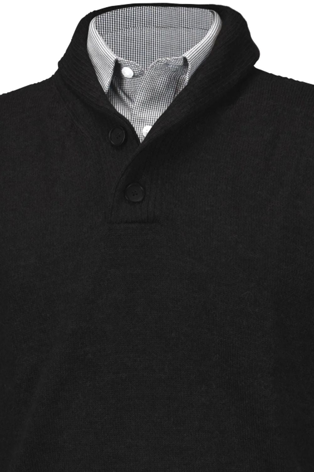 Royal Alpaca 2-Button Shawl Collar Sweater in Black Heather by Peru Unlimited
