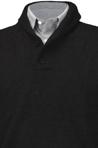 Royal Alpaca 2-Button Shawl Collar Sweater in Black Heather by Peru Unlimited