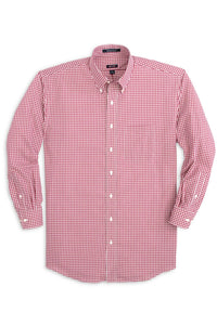 'Crimson' Gingham Beyond Non-Iron® Cotton Sport Shirt in Crimson Red by Batton