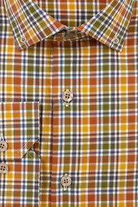 Italian Compact Twill Plaid Cotton Sport Shirt with Button Down Collar in Auburn Multi by Scott Barber