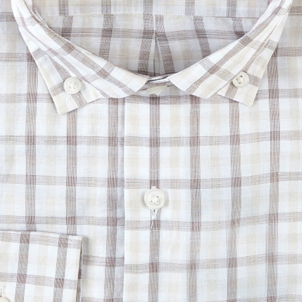 Cotton and Linen Tattersall Sport Shirt in Natural by Scott Barber