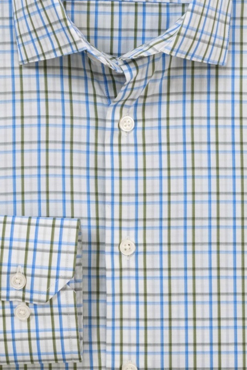 Stretch Tattersall Cotton Comfort Sport Shirt in Sage and Blue by Scott Barber