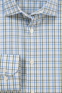 Stretch Tattersall Cotton Comfort Sport Shirt in Sage and Blue by Scott Barber