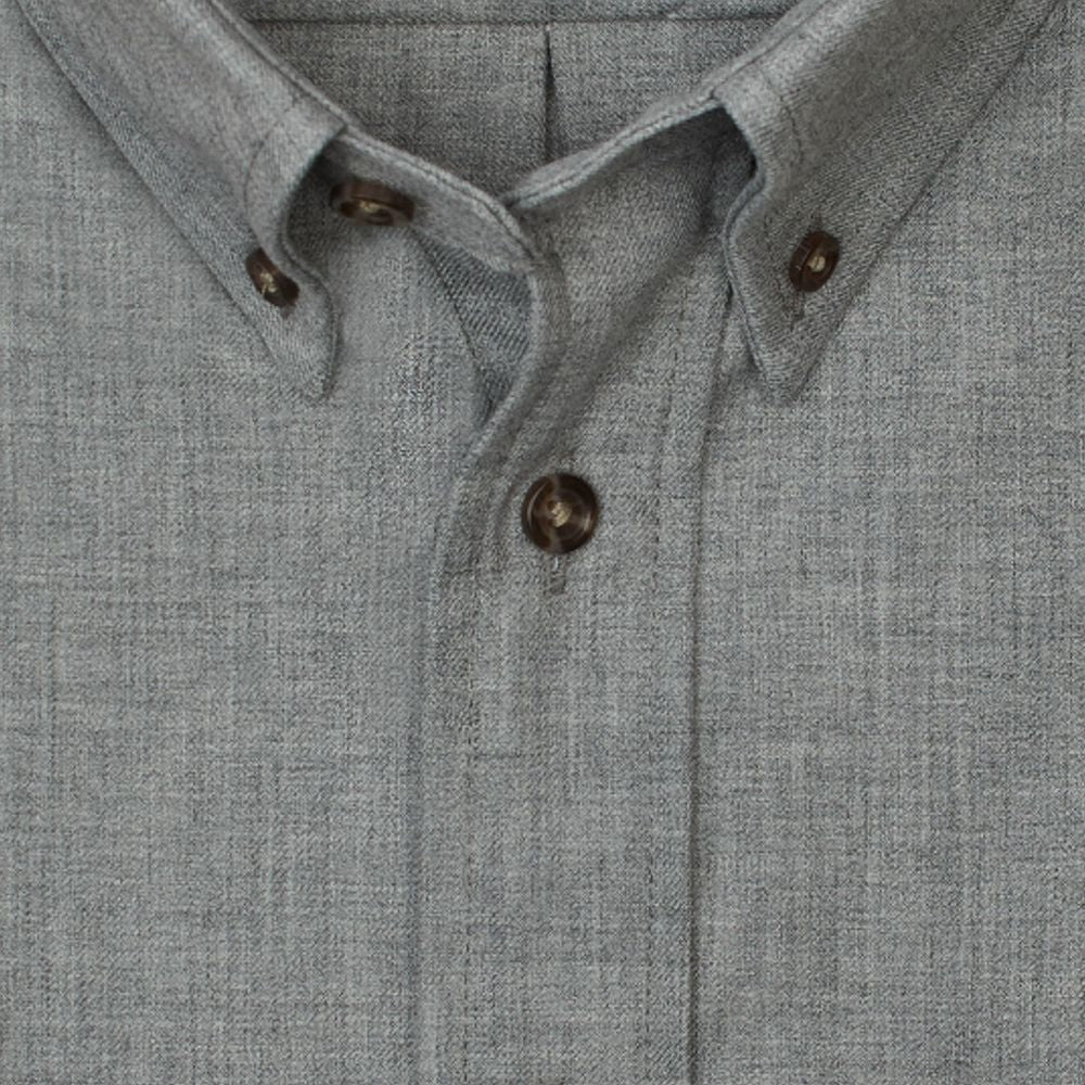 Solid Cotton and Wool Blend Button-Down Shirt in Flannel Grey by Viyella