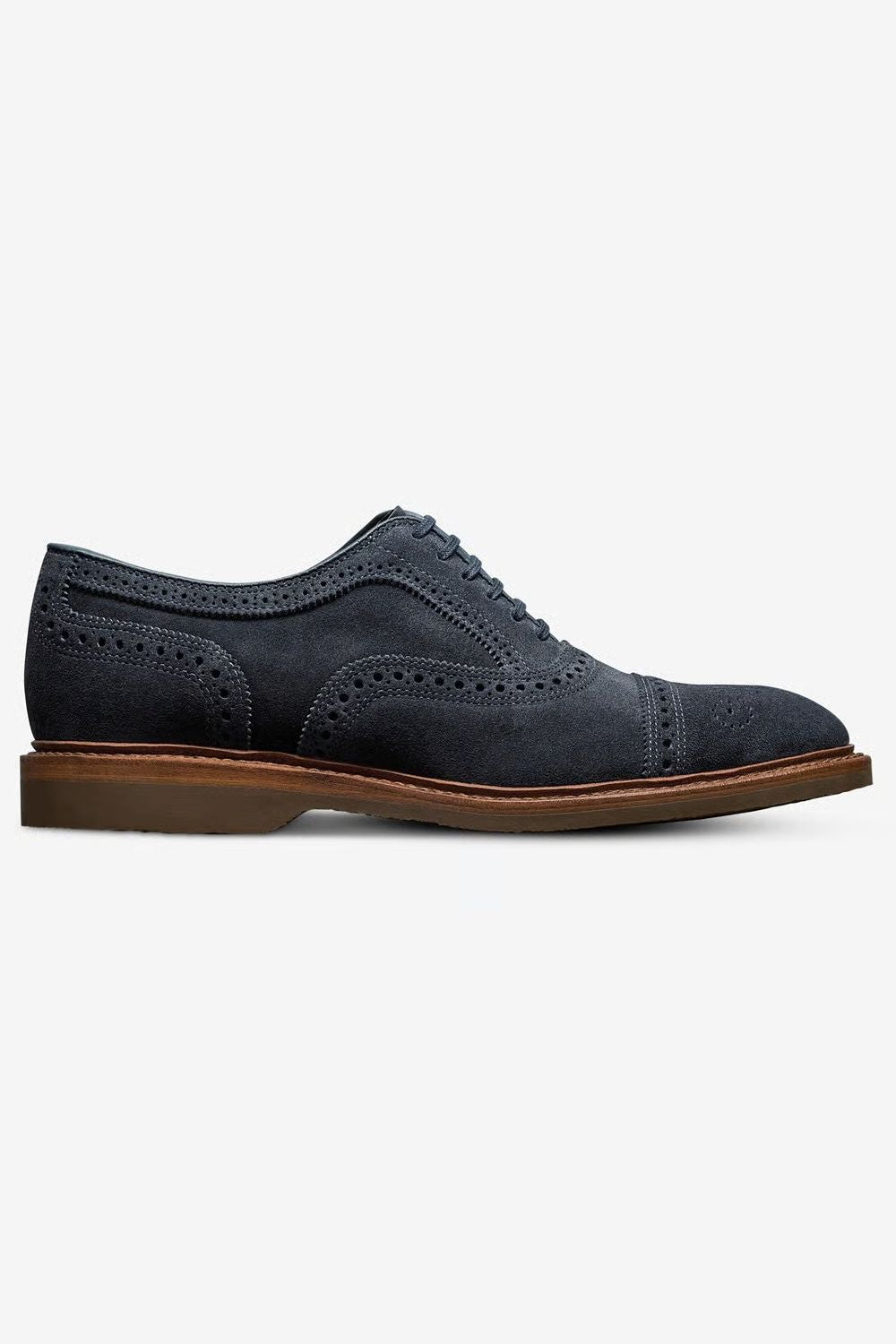 Strand Verse Cap-Toe Oxford Dress Shoe with Perf Detailing in Navy Suede by Allen Edmonds