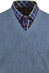 Baby Alpaca 'Links Stitch' V-Neck Sweater in Sky Heather by Peru Unlimited
