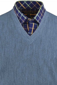 Baby Alpaca 'Links Stitch' V-Neck Sweater in Sky Heather by Peru Unlimited