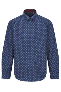 Multi Blue and Wine Geometric Cotton Sport Shirt with Hidden Button Down Collar by Leo Chevalier