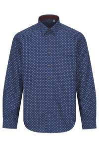 Multi Blue and Wine Geometric Cotton Sport Shirt with Hidden Button Down Collar by Leo Chevalier