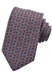 Cognac, Sky, and Navy Bordered Mini Floral Woven Silk Jacquard Tie by Dion Neckwear