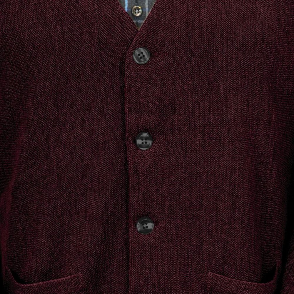 Baby Alpaca 'Links Stitch' V-Neck Cardigan Sweater in Wine Heather by Peru Unlimited