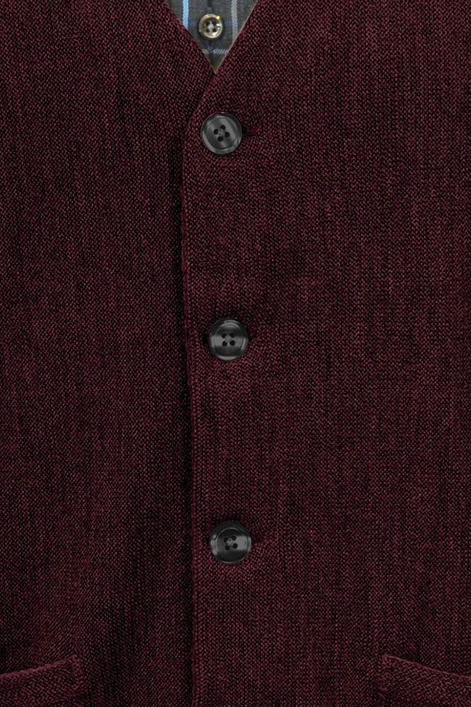 Baby Alpaca 'Links Stitch' V-Neck Cardigan Sweater in Wine Heather by Peru Unlimited