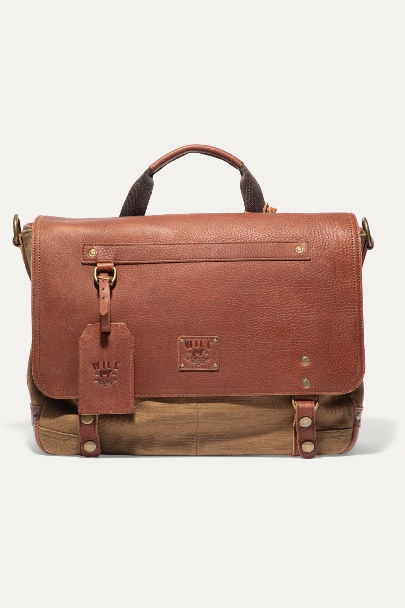 Wallace Canvas and Leather Messenger Bag in Tobacco with Saddle Brown Leather by Will Leather Goods