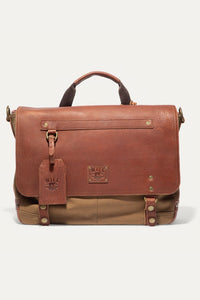 Wallace Canvas and Leather Messenger Bag in Tobacco with Saddle Brown Leather by Will Leather Goods