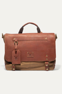 Wallace Canvas and Leather Messenger Bag in Tobacco with Saddle Brown Leather by Will Leather Goods