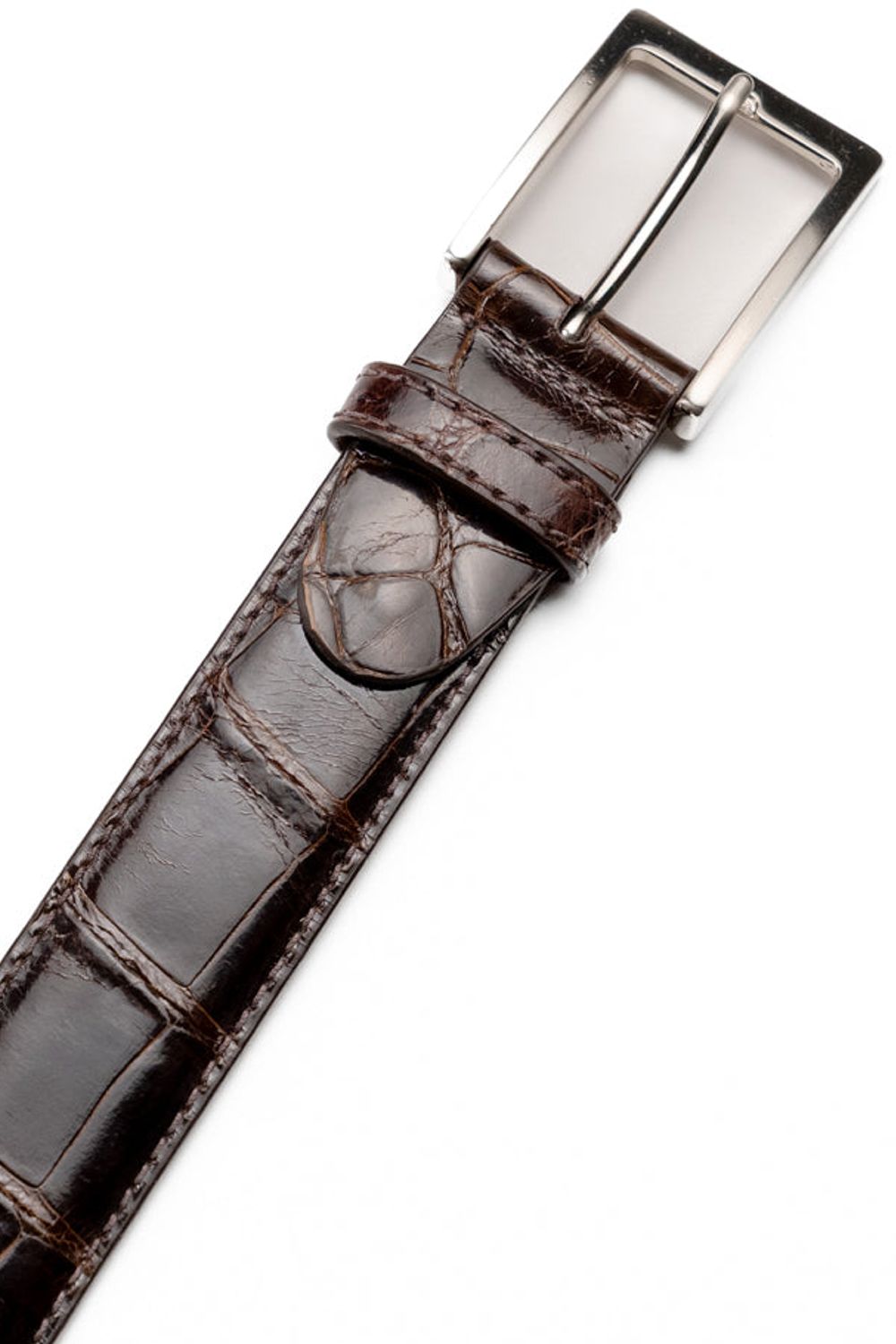 High Shine Alligator Belt in Nicotine by Zelli Italia