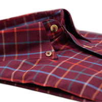 Wine Multi Check Cotton and Wool Blend Button-Down Shirt by Viyella
