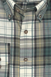 Sage Green and Winter White Plaid Cotton and Wool Blend Button-Down Shirt by Viyella