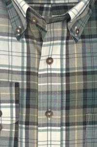 Sage Green and Winter White Plaid Cotton and Wool Blend Button-Down Shirt by Viyella