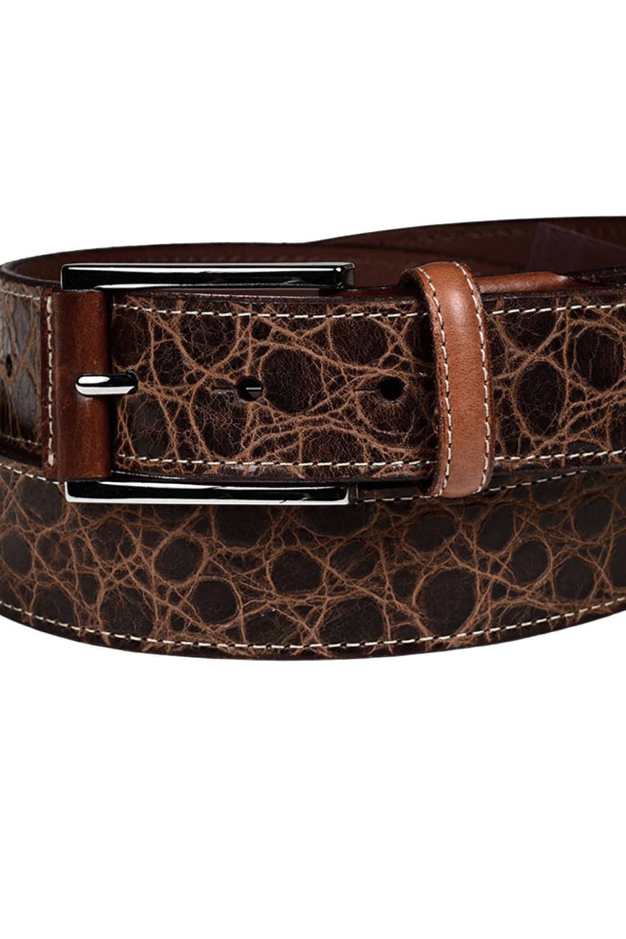 Tuscan Tinga Embossed Calfskin Leather Belt with Tabs in Cognac by Torino Leather