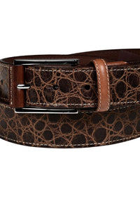 Tuscan Tinga Embossed Calfskin Leather Belt with Tabs in Cognac by Torino Leather