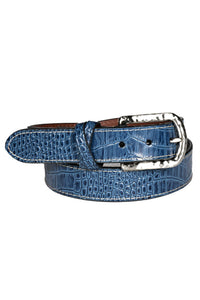 Italian Alligator Embossed Calfskin Leather Belt in Blue by Torino Leather
