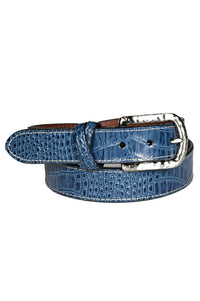 Italian Alligator Embossed Calfskin Leather Belt in Blue by Torino Leather