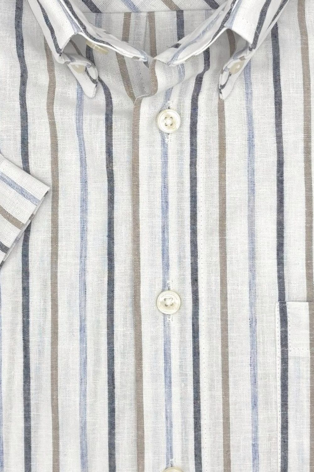 Blue, Navy, Taupe, and Natural Stripe Cotton and Linen Short Sleeve Sport Shirt by Viyella