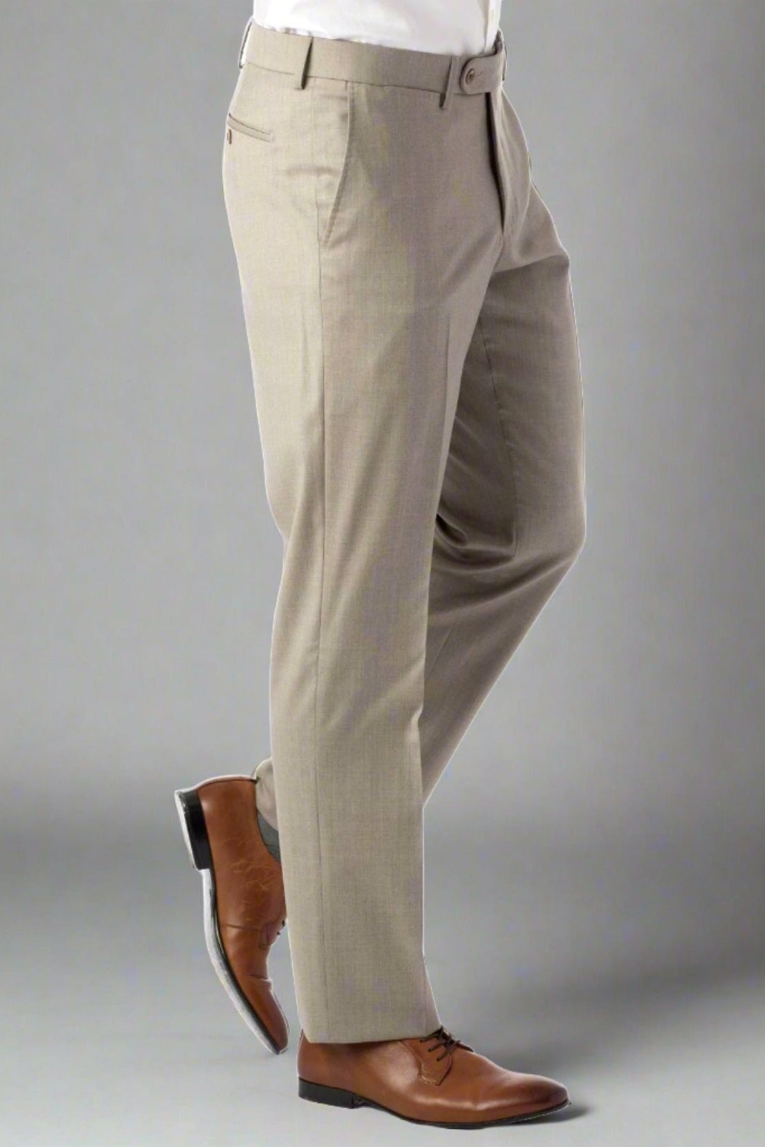 Super 130s Italian Luxury Ultimate Comfort Wool Tropical Flat Front Trouser in Sand by 6 East by Ballin