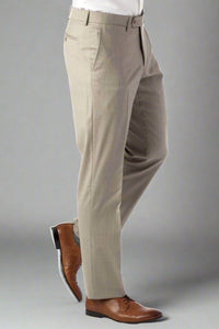 Super 130s Italian Luxury Ultimate Comfort Wool Tropical Flat Front Trouser in Sand by 6 East by Ballin