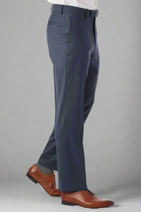 Super 130s Italian Luxury Ultimate Comfort Wool Tropical Flat Front Trouser in Navy Mix by 6 East by Ballin