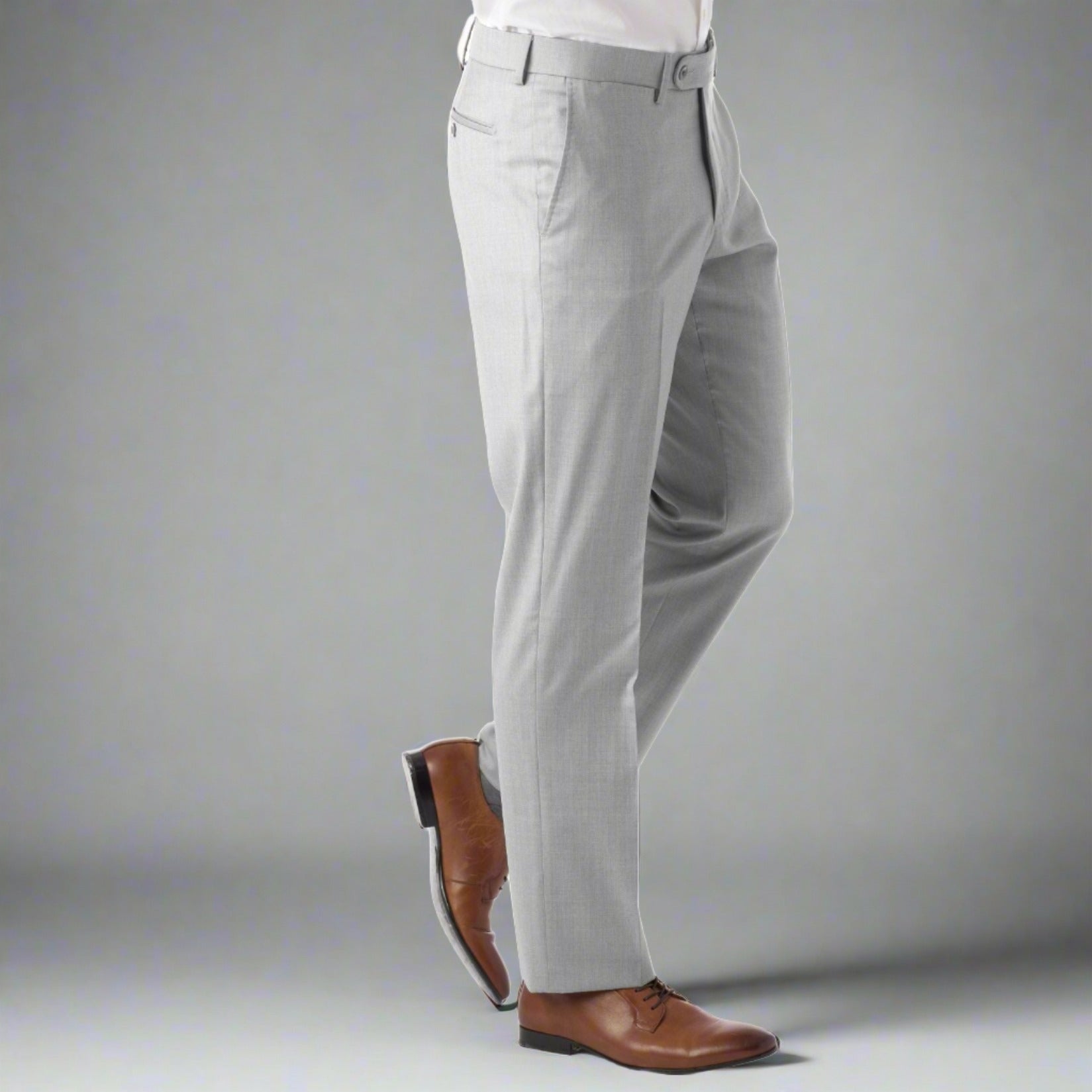 Super 130s Loro Piana Wool Gabardine Flat Front Trouser in Light Grey by 6 East by Ballin